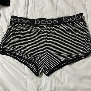Bebe Monochrome Striped Lounge Shorts